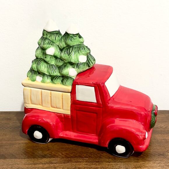 NWT: Godinger - Red Pickup Truck and Christmas Tree Ceramic Candy Dish - Picture 1 of 4